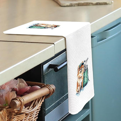 Golf Dog Kitchen Towels - Pomeranian Dish Towels, Sports Gifts, Pet Golf Club Decorative Absorbent Dishcloths Hand Towels for Kitchen Gym Spa Decor 16x24 Inches