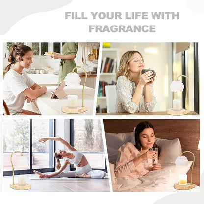 Candle Warmer Lamp with Timer, Electric Dimmable Candle Warmer Melter, Small & Large Jar Fragrance Candle Holders for Home Decoration Gift for Women, Crack-White
