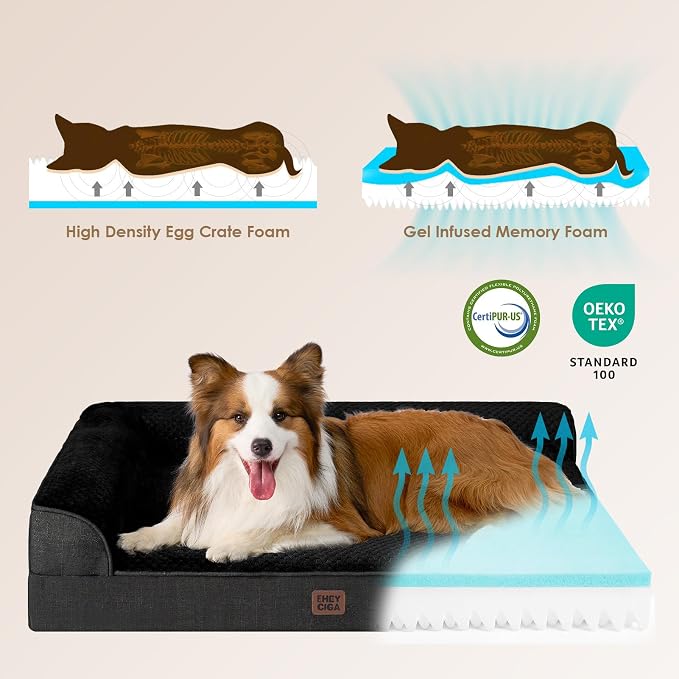 EHEYCIGA Extra Large Dog Bed Othorpedic, Memory Foam XL Dog Bed with Washable Removable Cover, Waterproof Pet Sofa Couch XLarge Size Dogs with Nonskid Bottom, 44x32x6.5, Black | Washable Removable Cover, Waterproof Flat Pet Sofa Couch with Nonskid Bott...