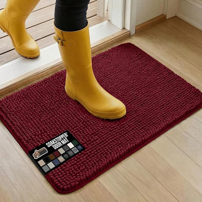 GORILLA GRIP SoakSTOPPER Dog Door Mat, Machine Washable Rug Absorbent Doormat Captures Moisture Mud Dirt, Quick Dry Soft Chenille Entryway Rugs Indoor Entrance Mats for Dog Paws, 24x17 Burgundy