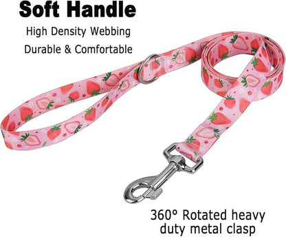 MarukoPet Dog Collar and Leash Set, Adjustable for Small Medium Large Dogs Puppy, Cute Design with Bohemia Floral Tribal Geometric Patterns Boys Girls Dog Collar(Strawberry Set,L)