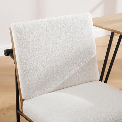 Modern Dining Chairs Set of 6, Comfy Sherpa Fabric Armless Upholstered Side Chairs with Wooden Backrest Black Metal Legs for Dining Room Living Room, White