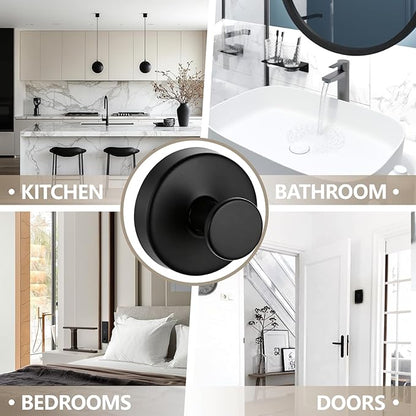 4 PCS Upgraded Drill-Free Suction Cup Hooks, Shower Towel Hooks for Bathrooms Stainless Steel Suction Hook Towels Hanger for Bathroom Kitchen Clothes Mirror Wall (Black)