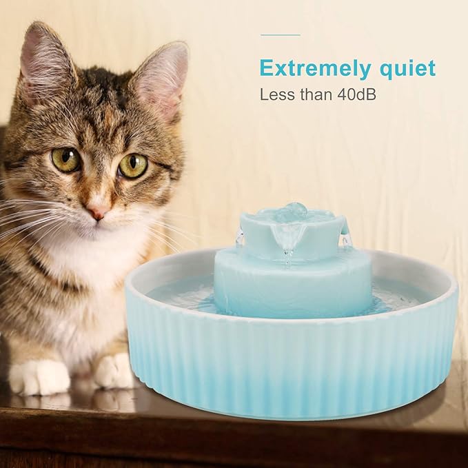 Ceramic Cat Water Fountain, 2.1L/71oz Cupcake Pet Fountain for Dog and Cat Indoor, 2 Ultra Quiet Pumps & 3 Carbon Filters