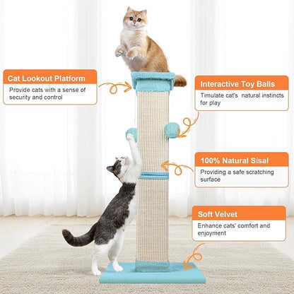 Cat Scratching Post 33 Inch Nature Sisal Cat Scratch Post for Indoor Cats, Large Cat Scratcher Protect Your Furniture, Cyan