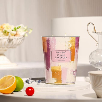 HomeLights Citrus Lavender Scented Candles | 34oz Soy Candles Scandinavian Minimalist Design 3-Wick Large Candle Jars | Ideal Candle Gifts for Events, Home Decor Stress, Relief & Relaxation