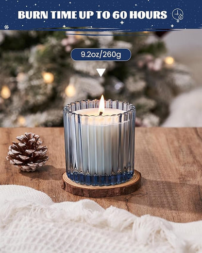 M&SENSE Blue Soy Candles for Home Scented, Cider Amber Christmas Candles Non Toxic, 9.2oz Natural Organic Clean Burning Up to 60 Hours, Christmas Home Decor Gifts for Men