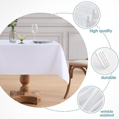 VidaFete 1 Pack Square Tablecloth 52 x 52 Inch Tablecloths Stain Wrinkle Resistant Polyester Dining Table Cover for Kitchen Dinning Party Wedding Rectangular Tabletop Buffet Decoration(White)