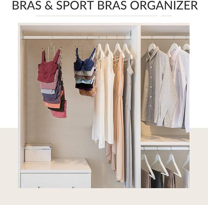 ZEDODIER 3 Pack Tank Top Hanger Space Saving, Bra Hangers for Closet Organizer, Hanging Bra Organizer Tank Tops Holder with 24 Hooks, Metal Closet Organizers and Storage Small Space Solutions, Silver