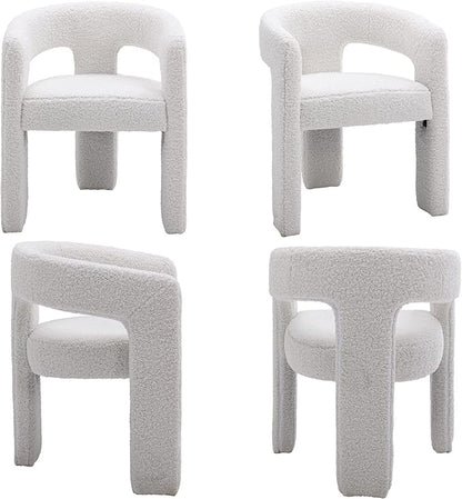 Modern Sherpa Dining Chairs Set of 5, Upholstered Barrel Chairs with Arms Comfy Accent Side Chairs for Living Room/Dining Room/Reception, White