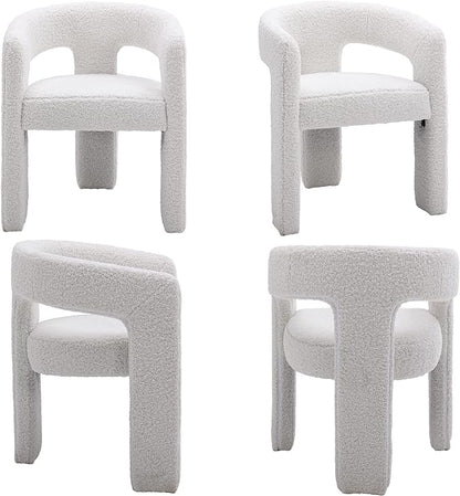 Modern Sherpa Dining Chairs Set of 6, Upholstered Barrel Chairs with Arms Comfy Accent Side Chairs for Living Room/Dining Room/Reception, White