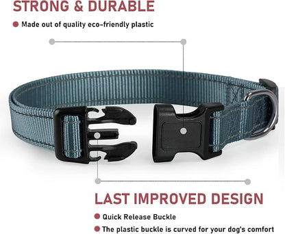 Reflective Dog Collar with Buckle Adjustable Safety Nylon Collars for Small Medium Large Dogs, Grey XL