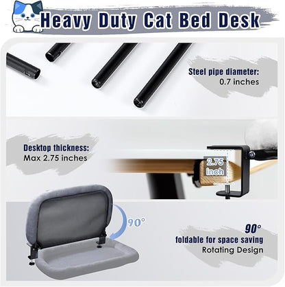 IPOW Heavy Duty Steel Frame Supports up to 50lbs Cat Desk Bed & Perch Space-Saving 90°Foldable with Soft Ultra-Plush Faux Fur for Small Medium Large Cats
