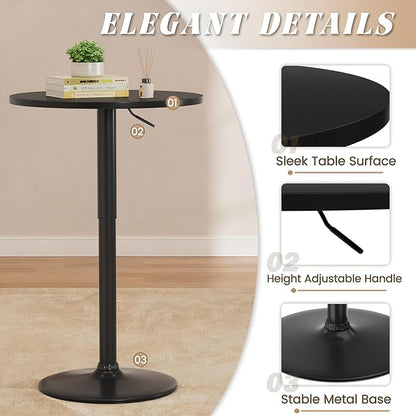 Shahoo Round Bar Table, Adjustable Height and 360° Swivel Bistro Pub Table, Cooktail Table for Bar, Bistro, Dining Room, Black