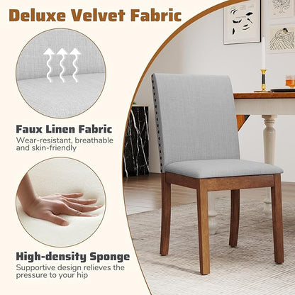 Giantex Upholstered Dining Chairs Set of 2, Kitchen Chair w/Nailhead Trim, Rubber Wood Legs, Padded Seat, Mid Century Armless Side Chair, Comfy Accent Parson Chairs for Restaurant, Living Room