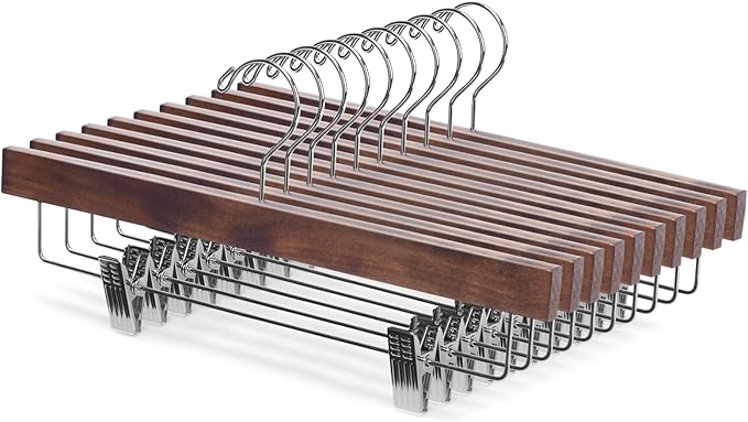 Nature Smile Wooden Pants Skirt Trousers Hangers with Clips (10Pcs Retro)