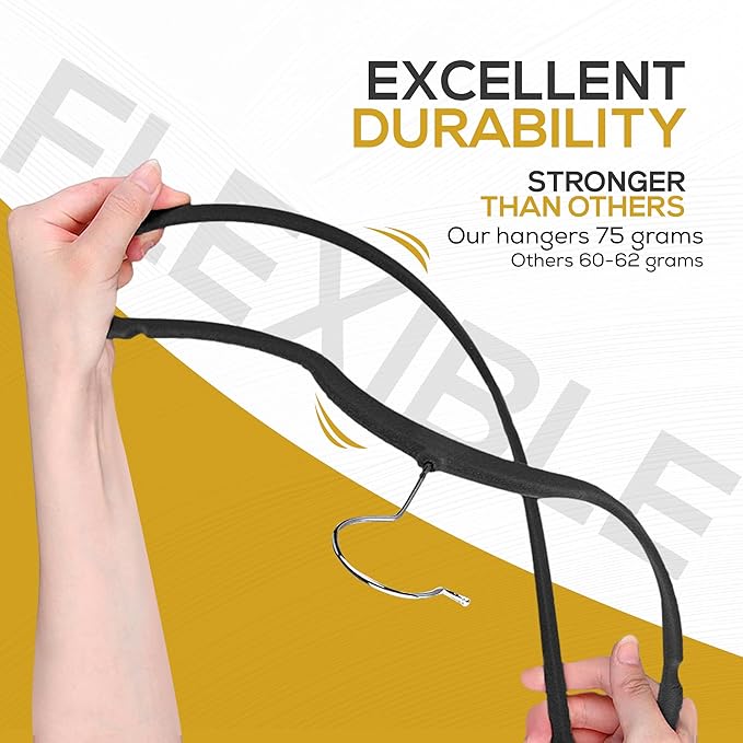 50 Pack New Premium Quality Velvet Hangers Ultra Thin Non Slip Adult Felt Space Saving Hangers for Closet Heavy Duty Coat Pants Jackets Dress Hangers 360° Swivel Hook Hold Upto 10 lbs Black