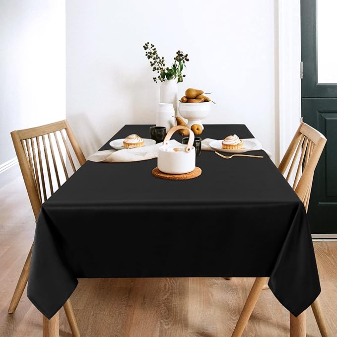 sancua 2 Pack Black Tablecloth 54 x 78 Inch, Rectangle 4 Feet Table Cloth - Stain and Wrinkle Resistant Washable Polyester Table Cover for Dining Tables, Buffet Parties and Camping
