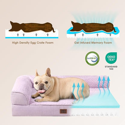 EHEYCIGA Memory Foam Dog Bed for Crate, L Plus Orthopedic Dog Bed, Lilac | Washable Removable Cover, Waterproof Flat Pet Sofa Couch with Nonskid Bottom, 41x27x6.5