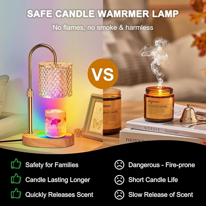 Candle Warmer Lamp, Candle Warmer Lamp with Timer, Wax Warmer with RGB Light and Dimmer, Height Adjustable - Perfect Housewarming Gift for Mom and Women