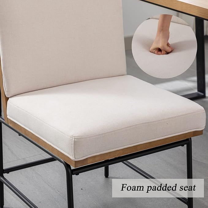 DUOMAY Mid-Century Modern Dining Chairs Set of 4, Linen Upholstered Side Chair with Rear Handle, Armless Chair with Metal Legs for Kitchen Dining Room Living Room Vanity, White