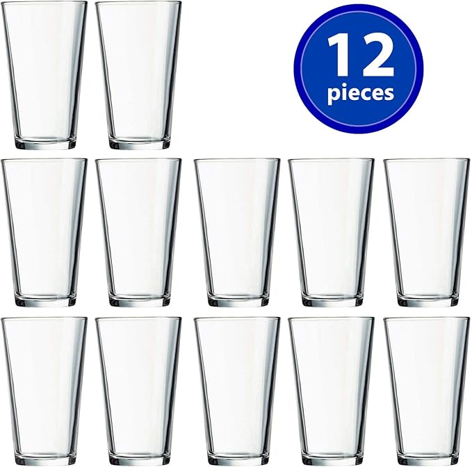 Set of 12 - Drinking Glasses 16 oz Highball Glasses Water Glass Cups Pint Glass Beer Glass Tumblers Bar Glass Design for Home and Kitchen