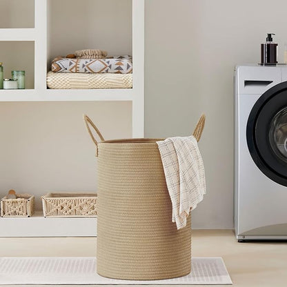 VIPOSCO Large Laundry Hamper, Tall Woven Rope Storage Basket for Blanket, Toys, Dirty Clothes in Living Room, Bathroom, Bedroom - 72L Jute