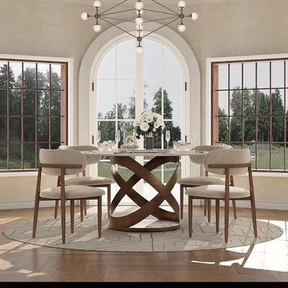POVISON 51" Modern Round Dining Table, Pandora Round Kitchen Table for 4, Sintered Stone Dining Room Table top with Bronze X Carbon Steel Base (Dining Table Only)