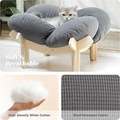 CHEERHOME PETS Elevated Cat Bed Wooden with Cushion Fluffy Pet Couch Sofa for Indoor Cats Raised Kitty Lounge Chair Suitable for Puppy, Cat Furniture(Gray)