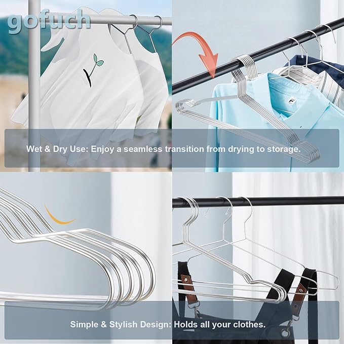 Clothes Hangers 40 Pack - Heavy Duty Stainless Steel Metal Hangers, Ultra Thin Space Saving Wire Coat Hangers with Non-Slip Shoulders (16.5 Inch)