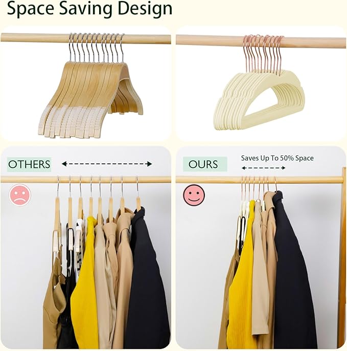 ManGotree Velvet Coat Hangers with Empty Aromatherapy Boxes, Non-Slip Short Neck Hangers, Ultra-Thin Space Saving Suit Hanger for Jacket, Shirt, Dress, Pants (22 Pack, Light Yellow)