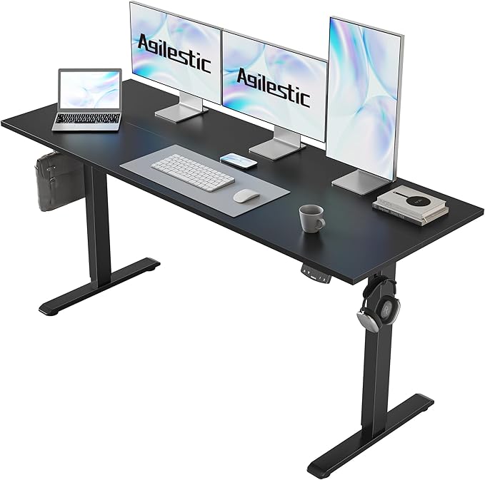 Agilestic Electric Standing Desk, Large 60 x 24 Inches Height Adjustable Desk, Sit Stand up for Work Office Home, Ergonomic Rising Gaming Computer Table with Memory Preset, Black
