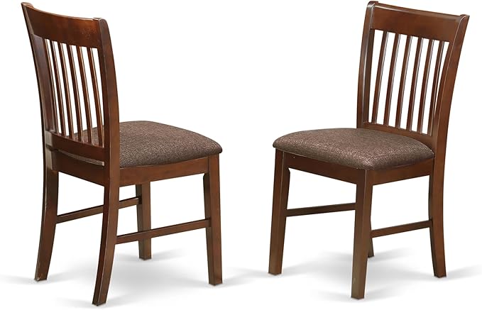 East West Furniture NFC-MAH-C Norfolk Dinette Chairs - Linen Fabric Upholstered Wooden Chairs, Set of 2, Mahogany