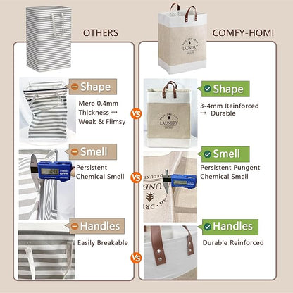 COMFY HOMI 2Pack 76L Laundry Basket & Hamper, Large Collapsible Waterproof Clothes Baskets with Handles, Freestanding Laundry Hampers for Bedroom Bathroom Dorm - 15.8x11.8x21.7 Inch - khaki