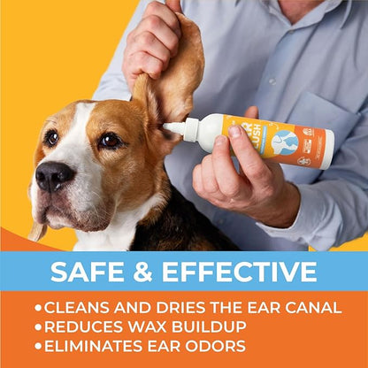 Dog Ear Cleaner - Cat & Dog Ear Infection Treatment - Medicated Pet Ear Wash, Flush, and Cleaning Solution for Dogs and Cats - Remedy for Itchy Yeast Relief