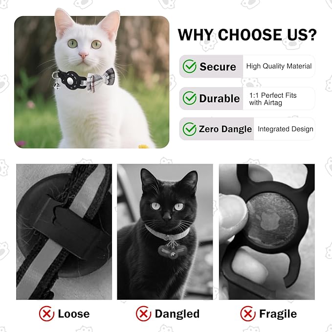 Airtag Cat Collar with Bells and Bowtie -Safety Elastic Band Kitten Collar for Apple Air Tag Holder- Cute GPS Cat Tracker Collars for Girl Boy Cats and Puppies, Adjustable 8"-12" Beige