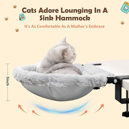 X-Large Cat Desk Bed – 19"x15" Spacious Nest, Dual Clamps & Sunken Hammock Design, Comfy Cat Desk Hammock with Faux Rabbit Fur Cover, Removable & Washable, Holds Up to 40lbs