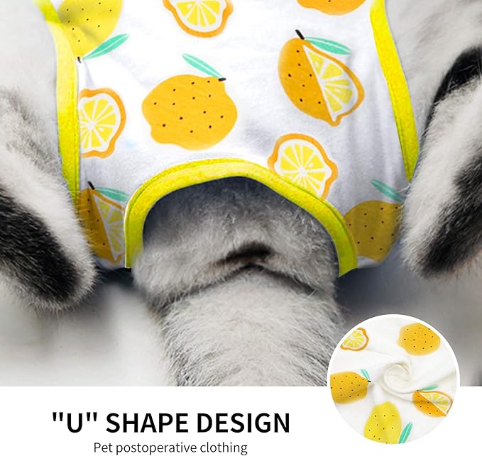 Cat Professional Surgical Recovery Suit,E-Collar Alternative for Cats Dogs,After Surgery Wear, Pajama Suit,Home Indoor Pets Clothing (M (6-8 1bs), Lemon)