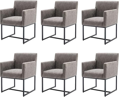 Set of 6 Upholstered Dining Chairs with Armrest, PU Leather Modern Accent Armchairs, Kitchen & Dining Room Chairs Side Chairs, Grey