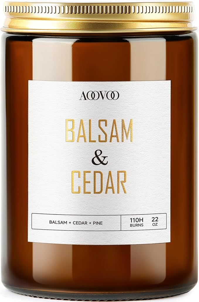 AOOVOO Balsam Cedar Candle - Large Pine Scented Soy Wax Aromatherapy Candles, 22oz