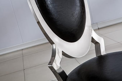Goujxcy Dining Chair Set of 2, Leatherette Dining Chairs with Silver Legs,Upholstered Dining Chairs, Armless Side Chair,Modern Kitchen Chairs, Chair with Silver Stainless Steel Legs (Black& Silver2)