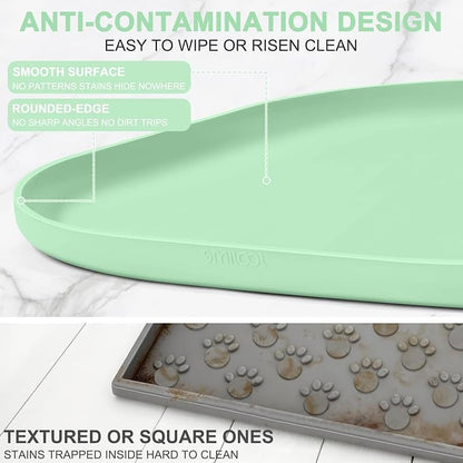SMILOOL Waterproof Silicone Pet Food Mat with Raised Edge for Dog & Cat | 22" x 14" Non-Slip Pet Feeding Mats with Lip for Food & Water Bowl, Food Grade, Easy Cleaning, Mint Green