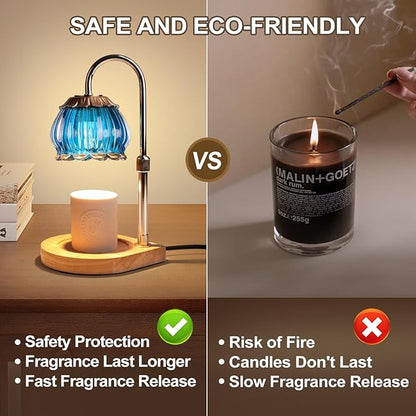 Candle Warmer Lamp with Timer, Dimmable Candle Warmer Lantern Light, Electric Glass Shade Jar Candle Warming Holders for Warming House Warming Decoration Christmas Gift for Women,Blue