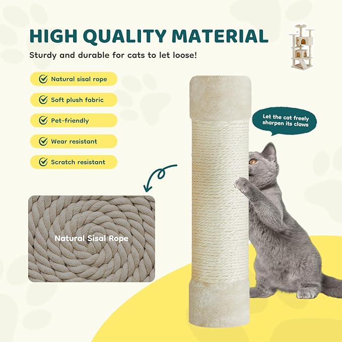Cat Tree 54 Inch, Multi-Level Cat Tower with Condo, Perches, Sisal Scratching Posts and Climbing Ladder, Pet Play Toy Balls House for Indoor Cats, Beige
