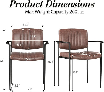 Mid-Century Modern PU Leather Dining Chairs Set of 4, Upholstered Kitchen Chairs with Arms and Metal Legs Adjustable Feet for Kitchen Dining Room(Brown)