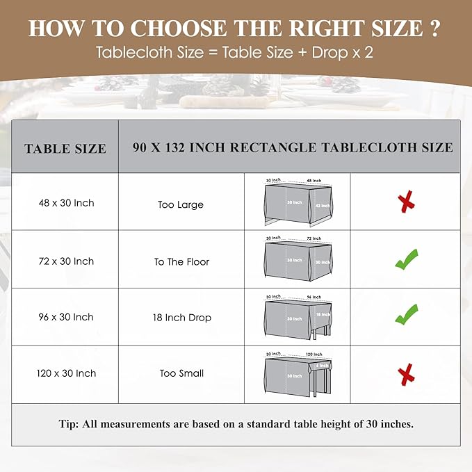 Rectangle Tablecloths 90x132 Inch 6 Pack White Tablecloth for 6ft Washable Decorative Linen Polyester Table Cloths for 8ft Dining Table Banquets Buffet Parties and Wedding