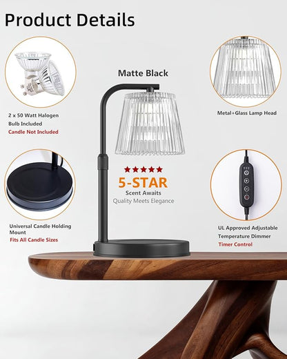 Candle Warmer Lamp with Timer Dimmable - Adjustable Electric Wax Melt Warmer Scented Large Jar Candles Lights, House Warming Birthday Gifts for Women, Glass Vintage New Home Living Room Decor, Dark