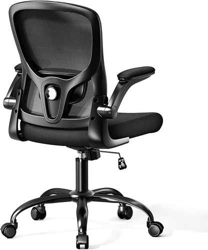 Ergonomic Office Chair-High Back Desk Chair, Adjustable Lumbar Support, Flip-Up Arms, 90-120° Tilt Lock, Breathable Mesh Back Rolling Work Chair for Man Woman(Black)