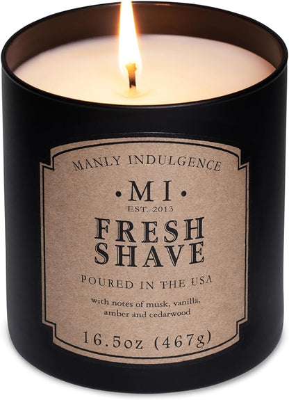 Manly Indulgence Fresh Shave Jar Candle 16.5 oz - Musk, Vanilla & Bergamot - Woodsy Amber & Cedarwood - Up to 60 Hour Burn - Soy Blend Wax, USA Poured