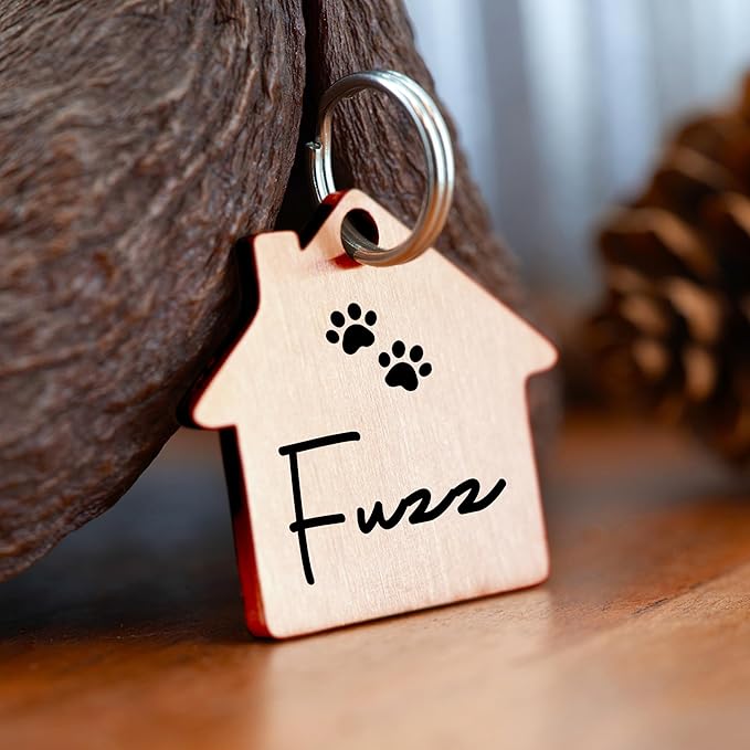 Ultra Joys Cat ID Tag Personalized Pet Tags, Durable Stainless Steel Small Pet Mini Dog Cat Tag Lightweight - House Tag in Rose Gold